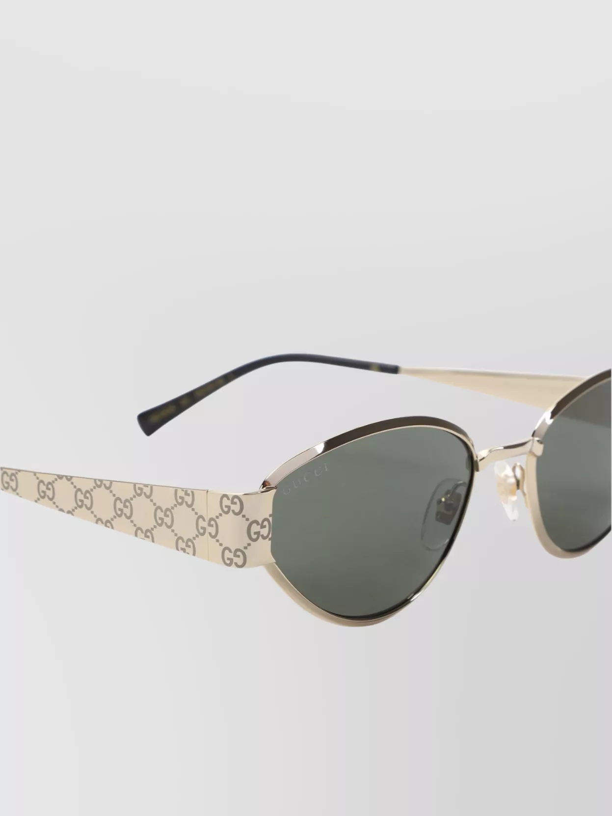 Gucci Oval Metal Sunglasses With Green Lenses