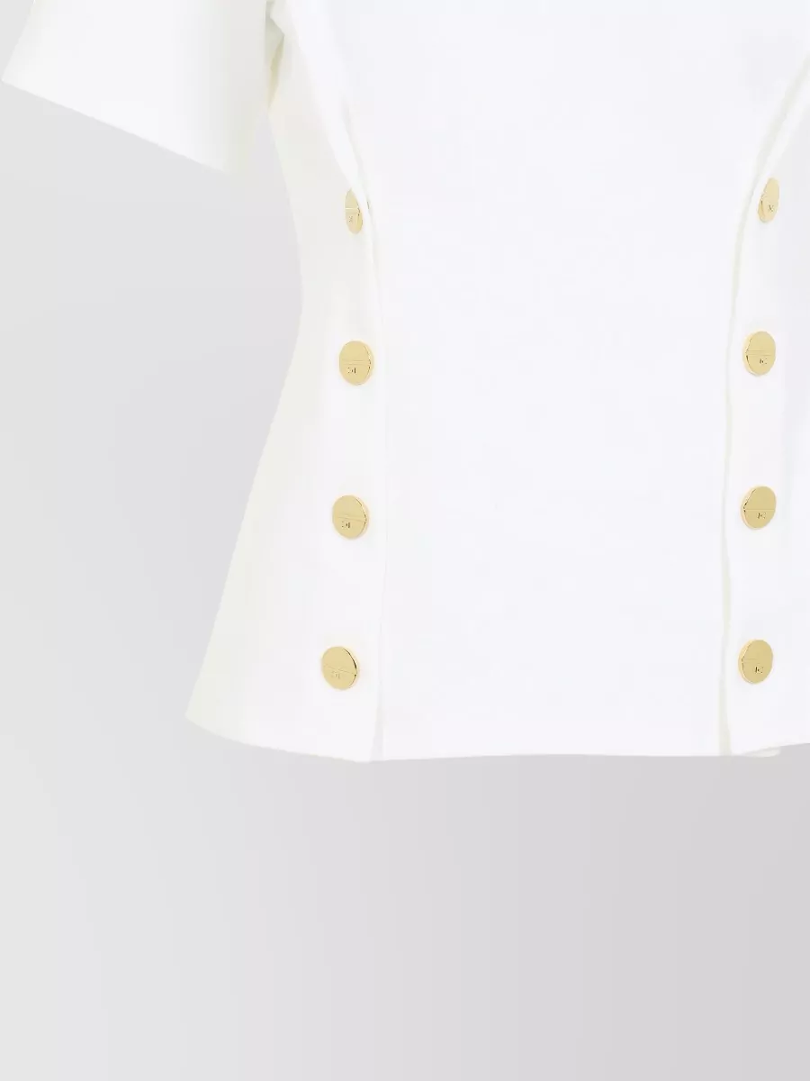 Elisabetta Franchi Crew Neck Fitted Top Gold Buttons