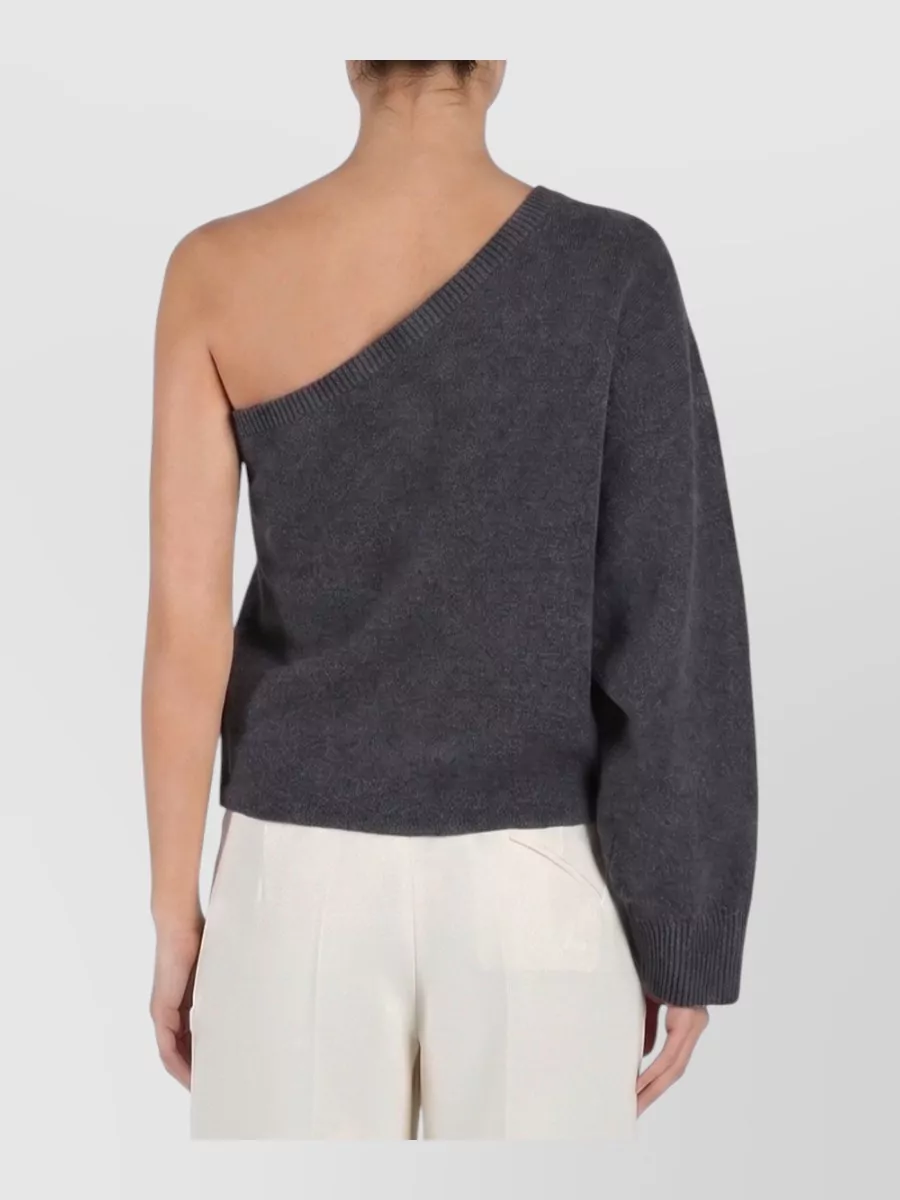 Federica Tosi Cashmere Wool Ribbed One-Shoulder Long-Sleeve Sweatshirt