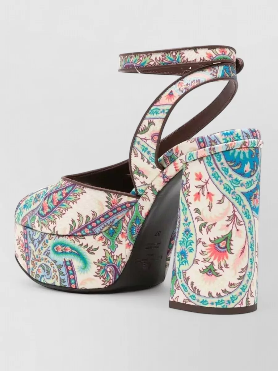 Etro Leather Paisley-Print Platform Sandals