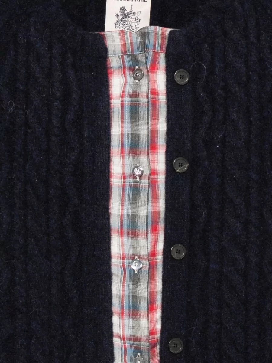 Semicouture Cable-Knit Checked Wool-Blend Cardigan