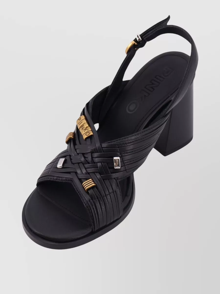 Pinko Block Heel Open Toe Slingback Woven Sandals