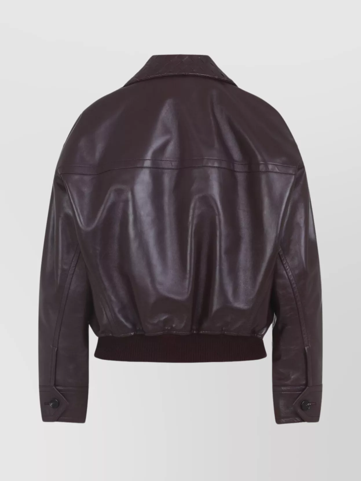 Bottega Veneta Leather Jacket Featuring Intrecciato Collar In Brown