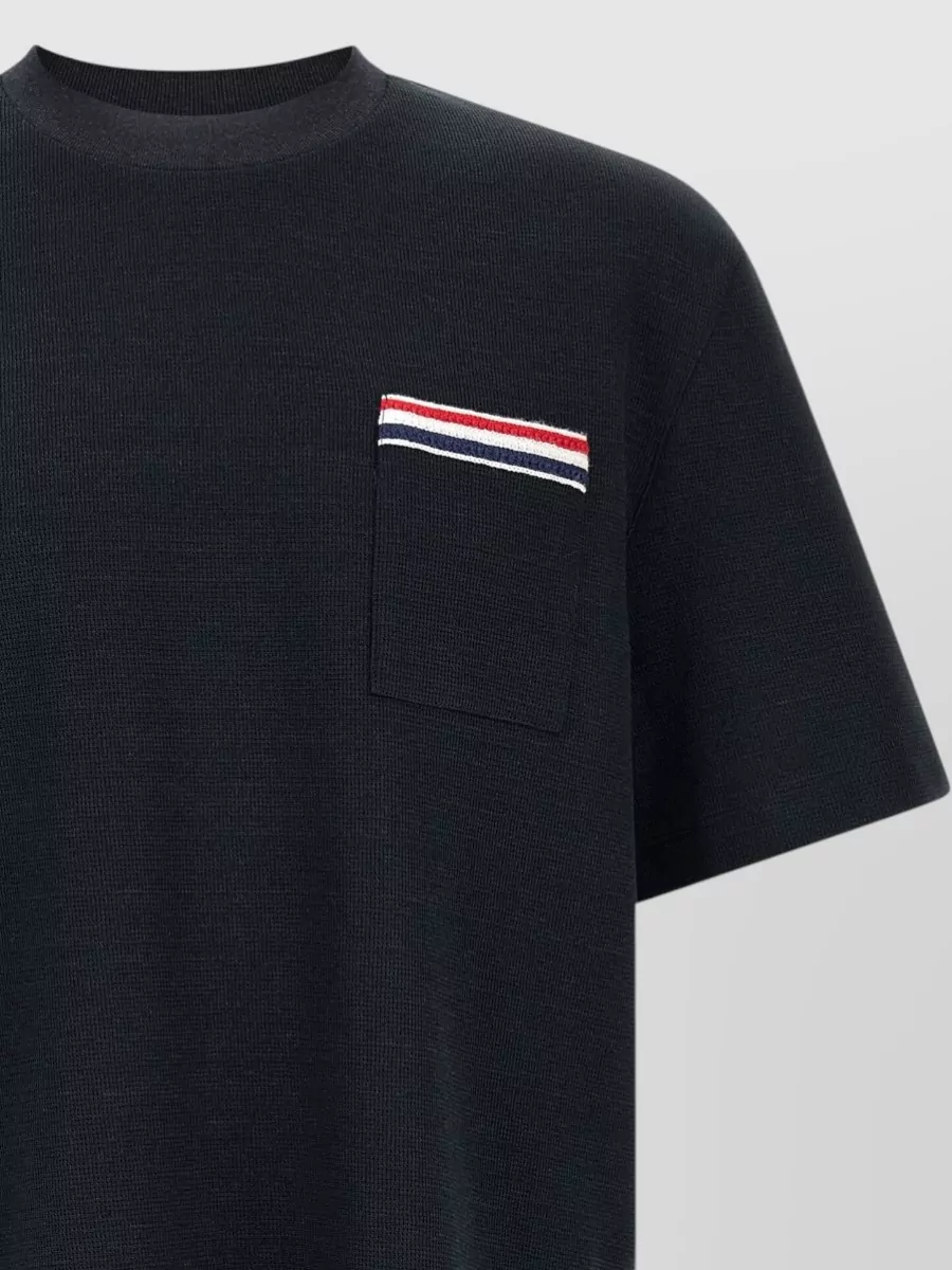 Thom Browne T Shirt Striped Detail Chest Pocket Ribbed