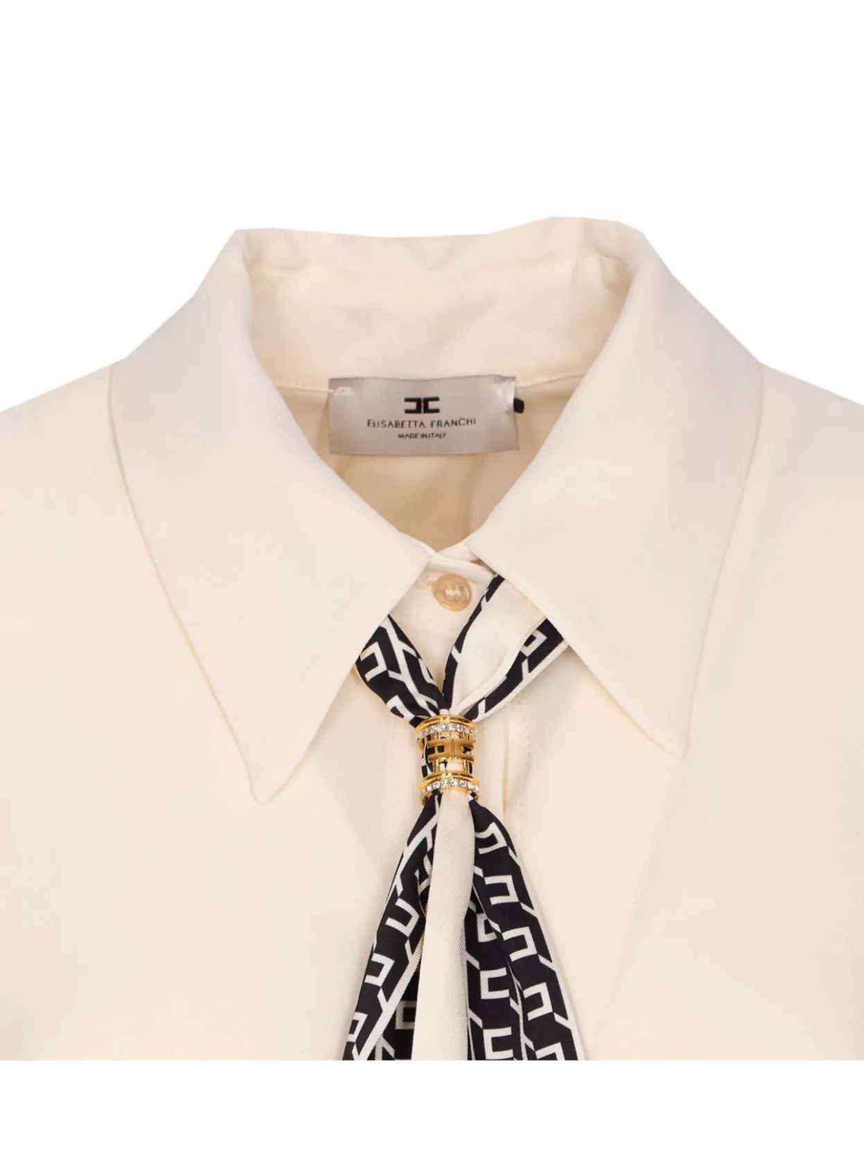 Elisabetta Franchi Casual Georgette Collared Neck Top With Logo Scarf
