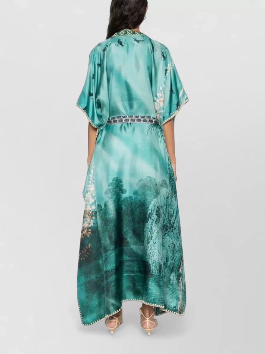 Pierre Louise Mascia Silk Printed V-Neck Kaftan