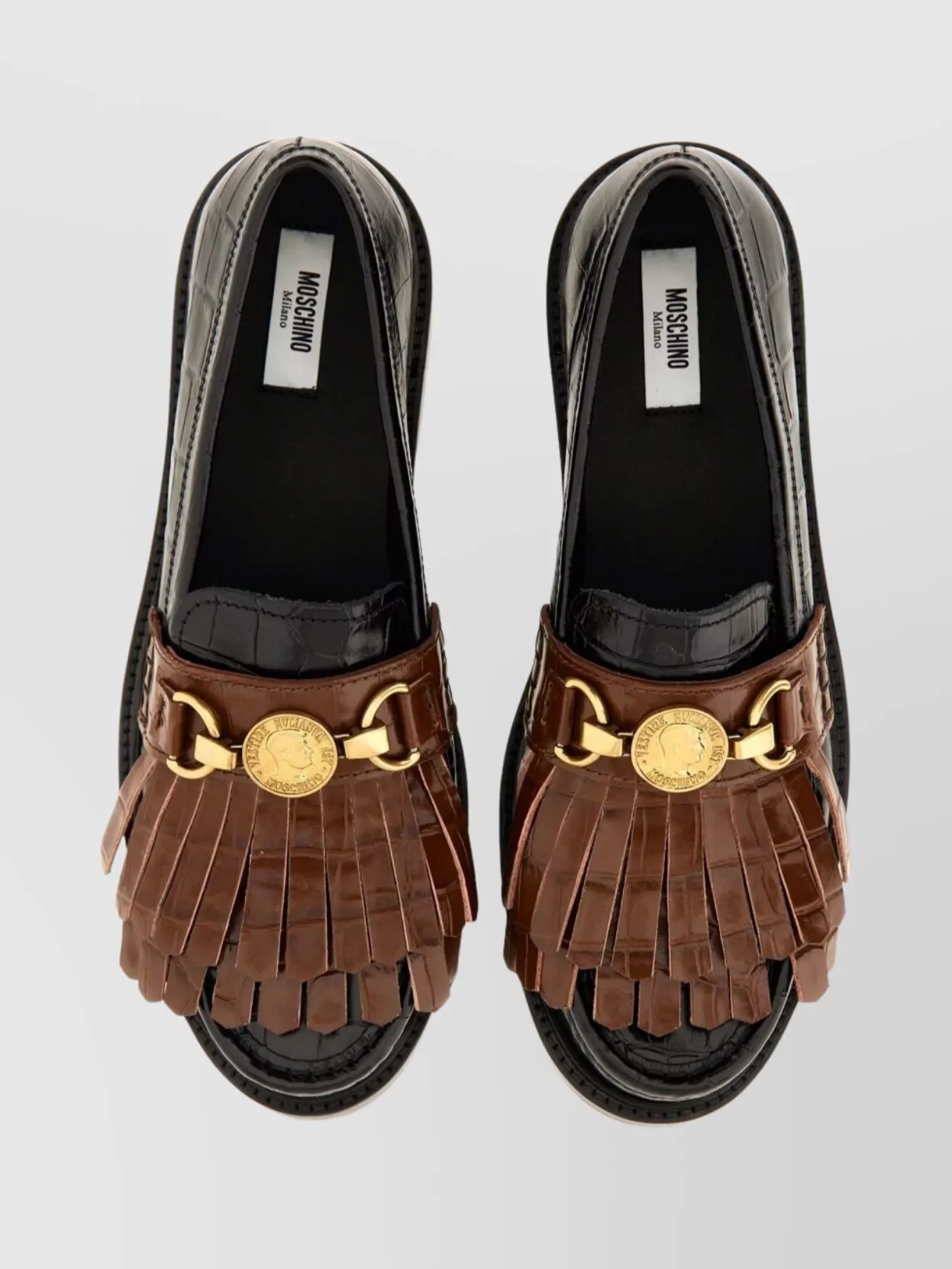Moschino Textured Round Toe Loafers Fringe