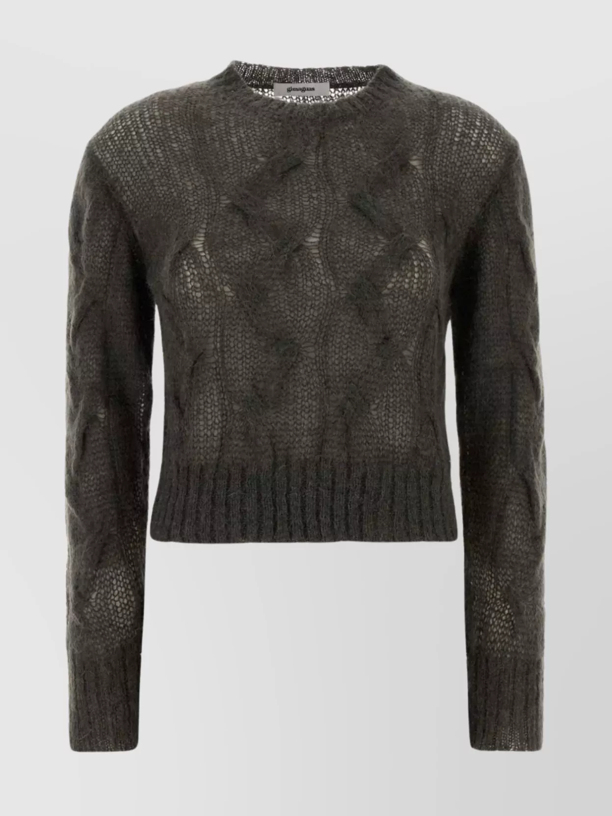 Gimaguas Cropped Cable Knit Long Sleeve Sweater In Gray