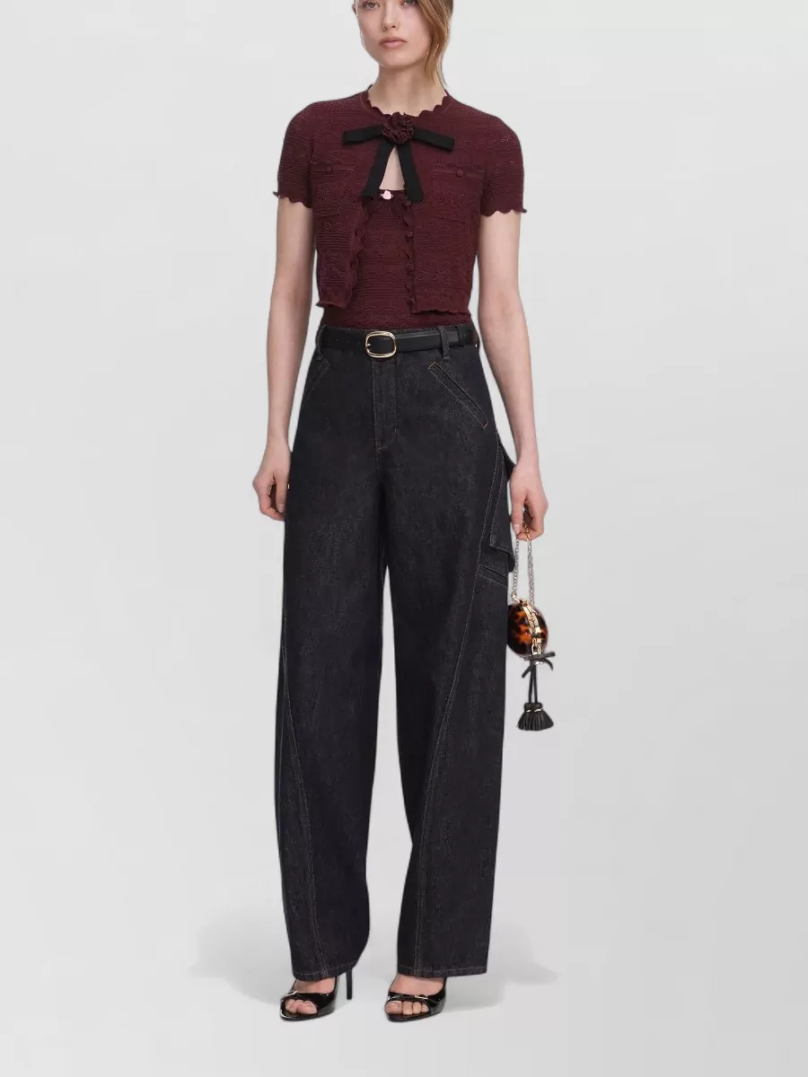 Self-Portrait pointelle knit cropped top