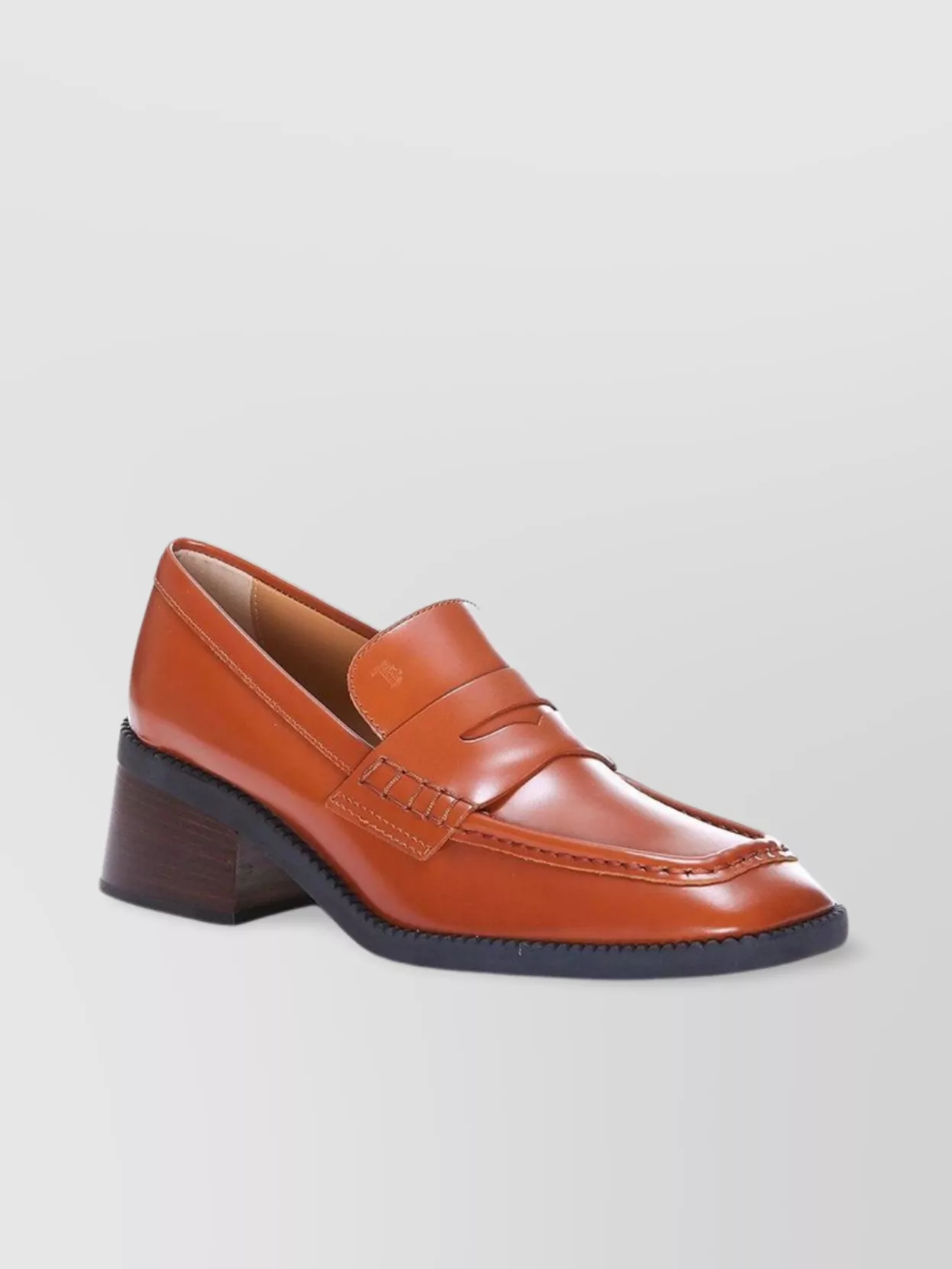 Tod's Block Heel Leather Loafers With Penny Strap In Orange