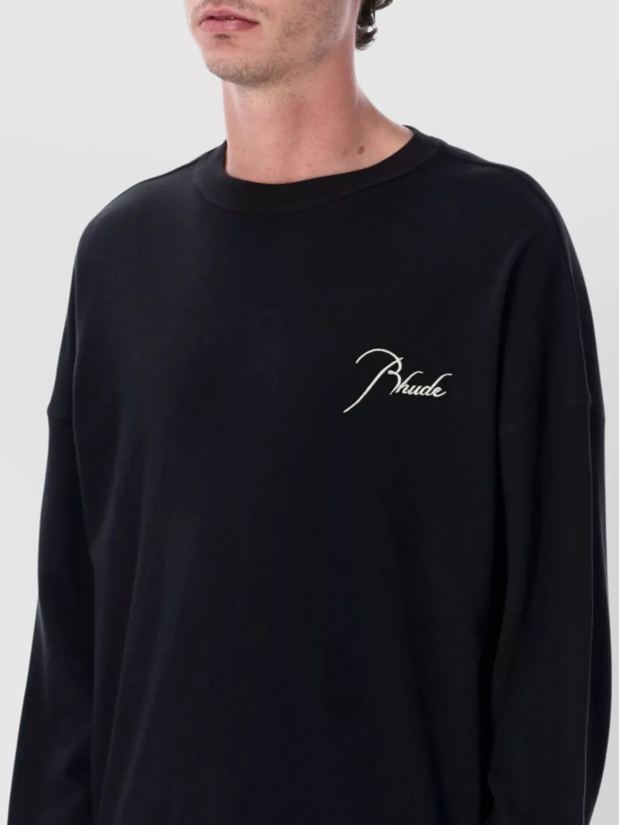 Rhude Long Sleeve Crew Neck T-Shirt With Ribbed Cuffs