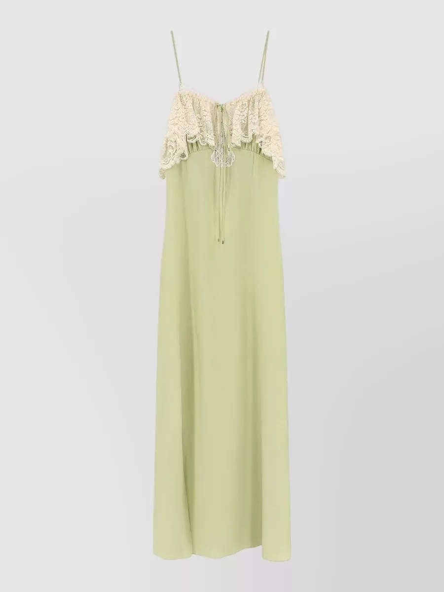 Chloé Silk Lace-Trim V-Neck Long Nightdress