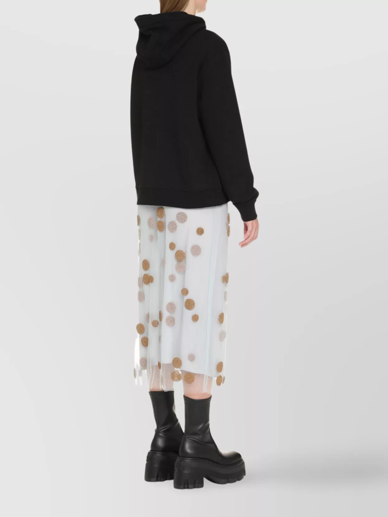 Shop Fendi Sheer Tulle Midi Skirt With Metallic Embroidery