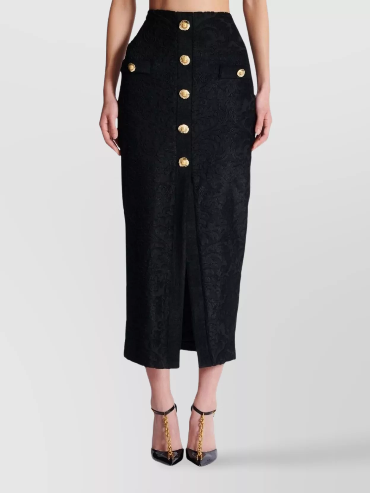 Balmain Buttoned High Waist Skirt With Slit Detail In Blue