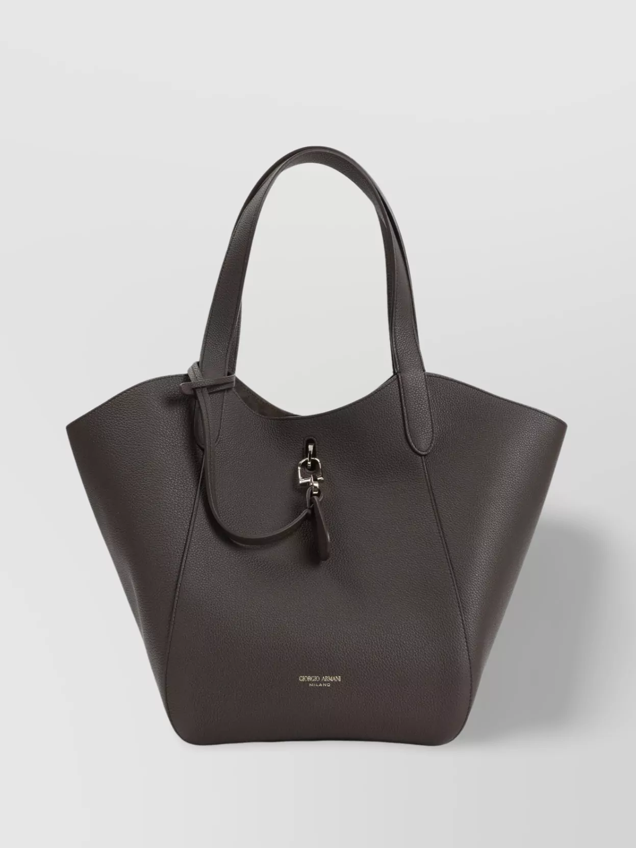 Giorgio Armani Logo Stamp Grained Leather Shoulder Bag