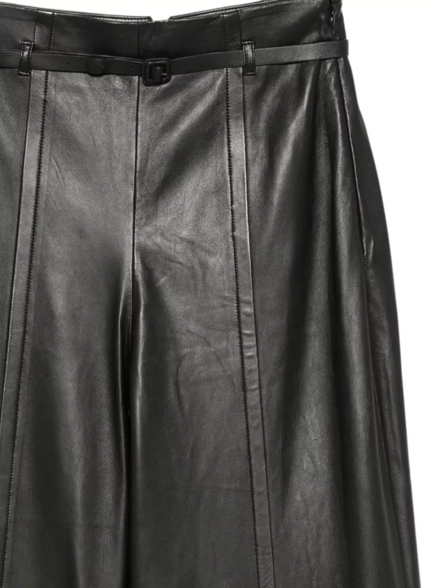 Emporio Armani Lamb Leather Paneled Wide-Leg Trousers