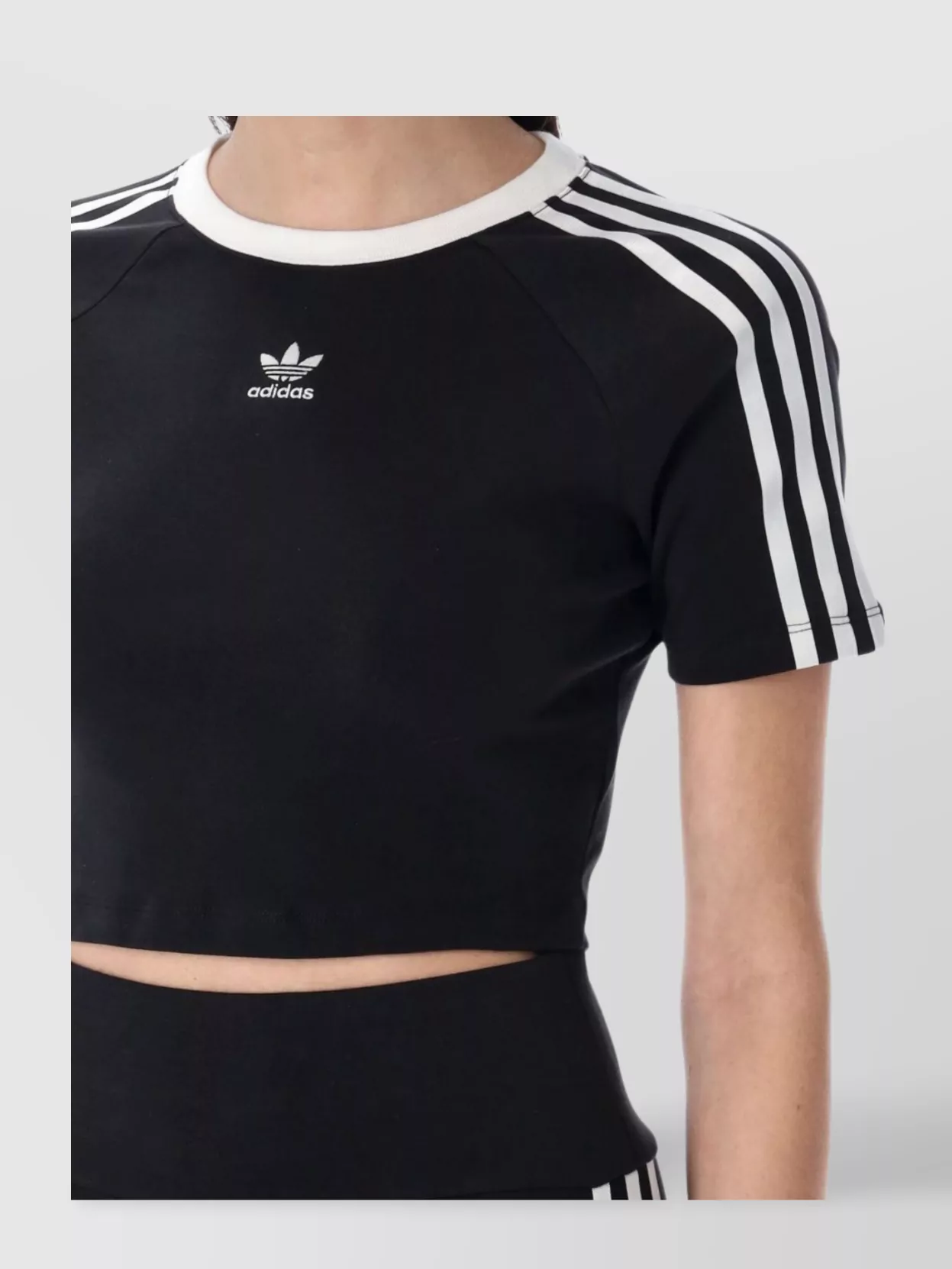 Adidas Originals Striped Crew Neck Cropped T-Shirt