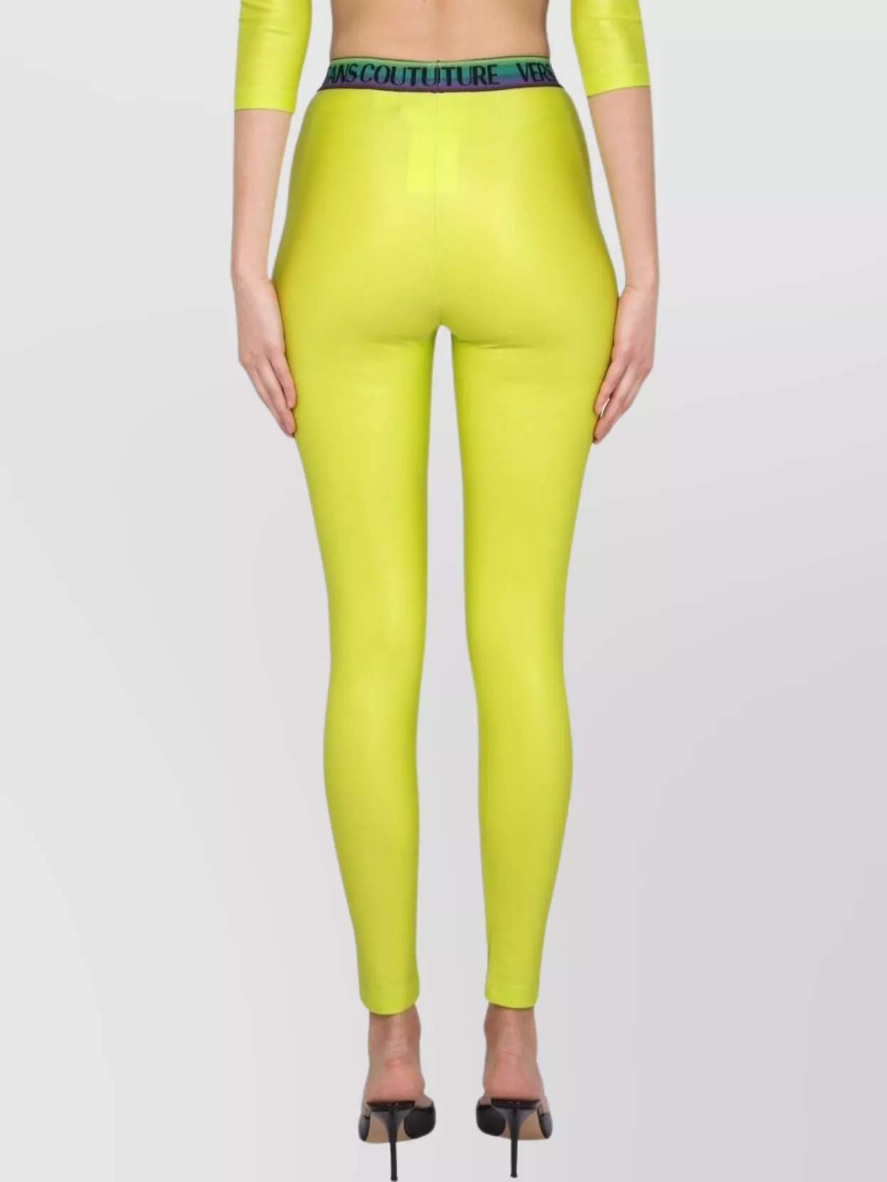 Versace Jeans Couture High-waisted Stretch Leggings Logo In Green