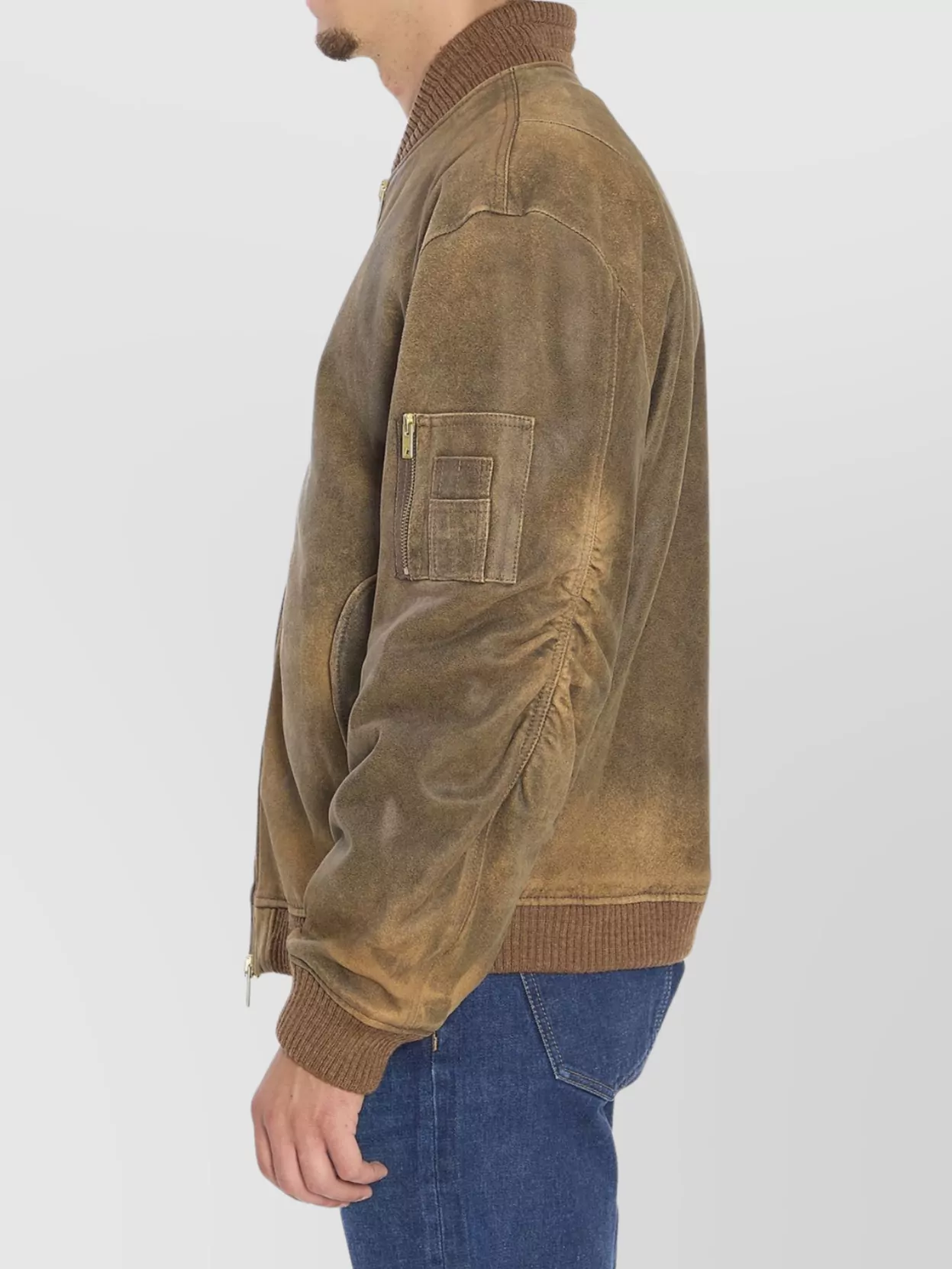 Golden Goose Padded Bomber Jacket Ribbed Collar In Brown