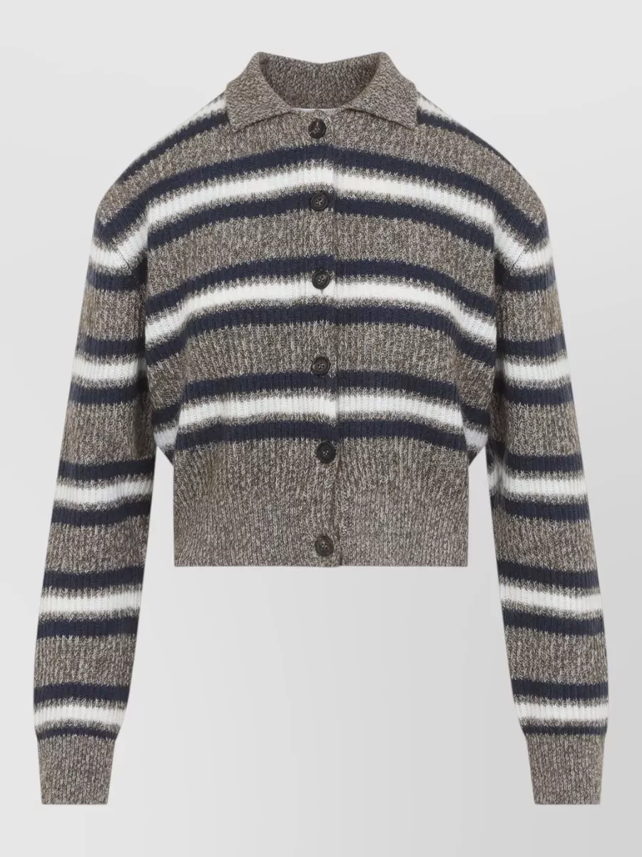 Brunello Cucinelli Striped Cropped Polo Sweater