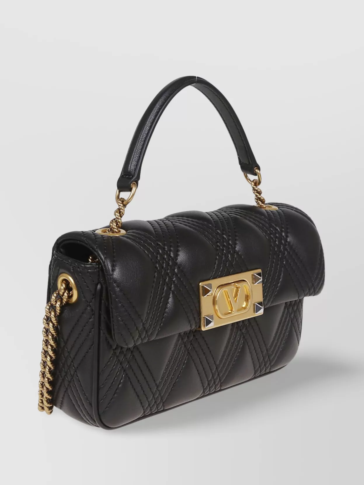 Valentino Quilted Top Handle Bag With Chain Strap