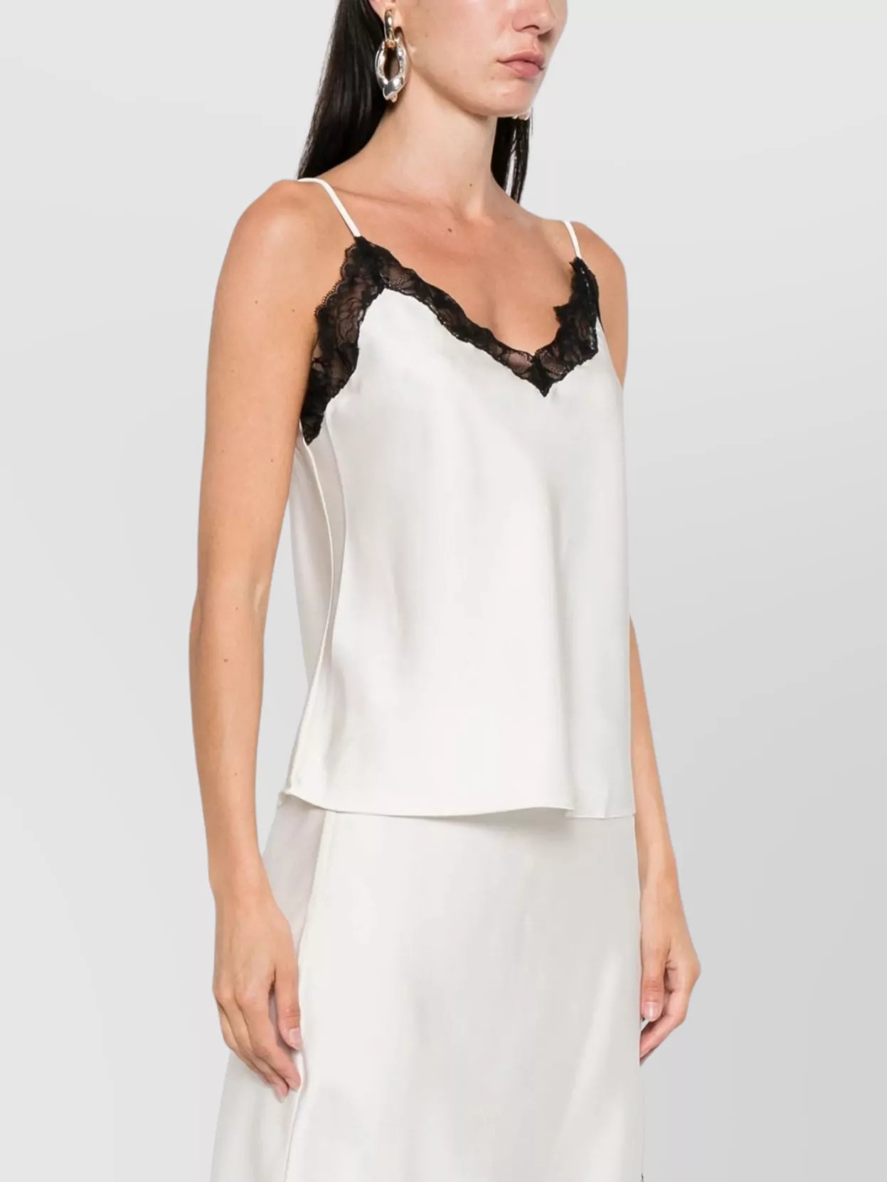 Calvin Klein Satin Cami With Lace Trim And Spaghetti Straps