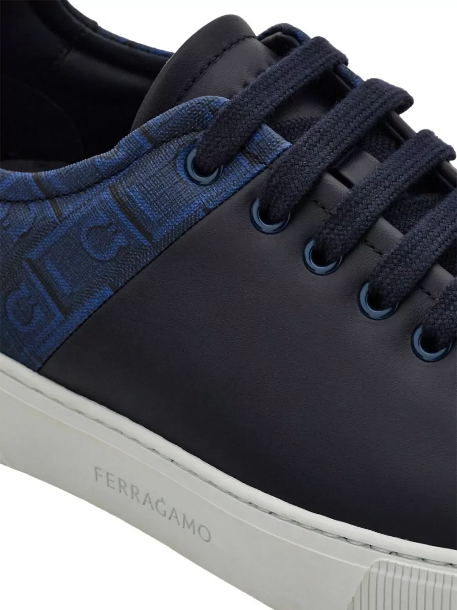 Ferragamo Clayton Monogram Jacquard Leather Lace Up Sneakers
