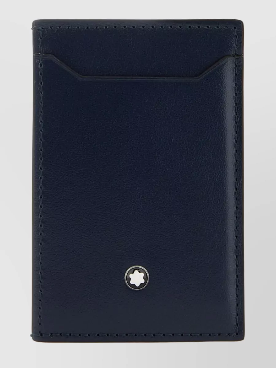 Shop Montblanc Compact Bifold Leather Cardholder With Textured Finish In Blue