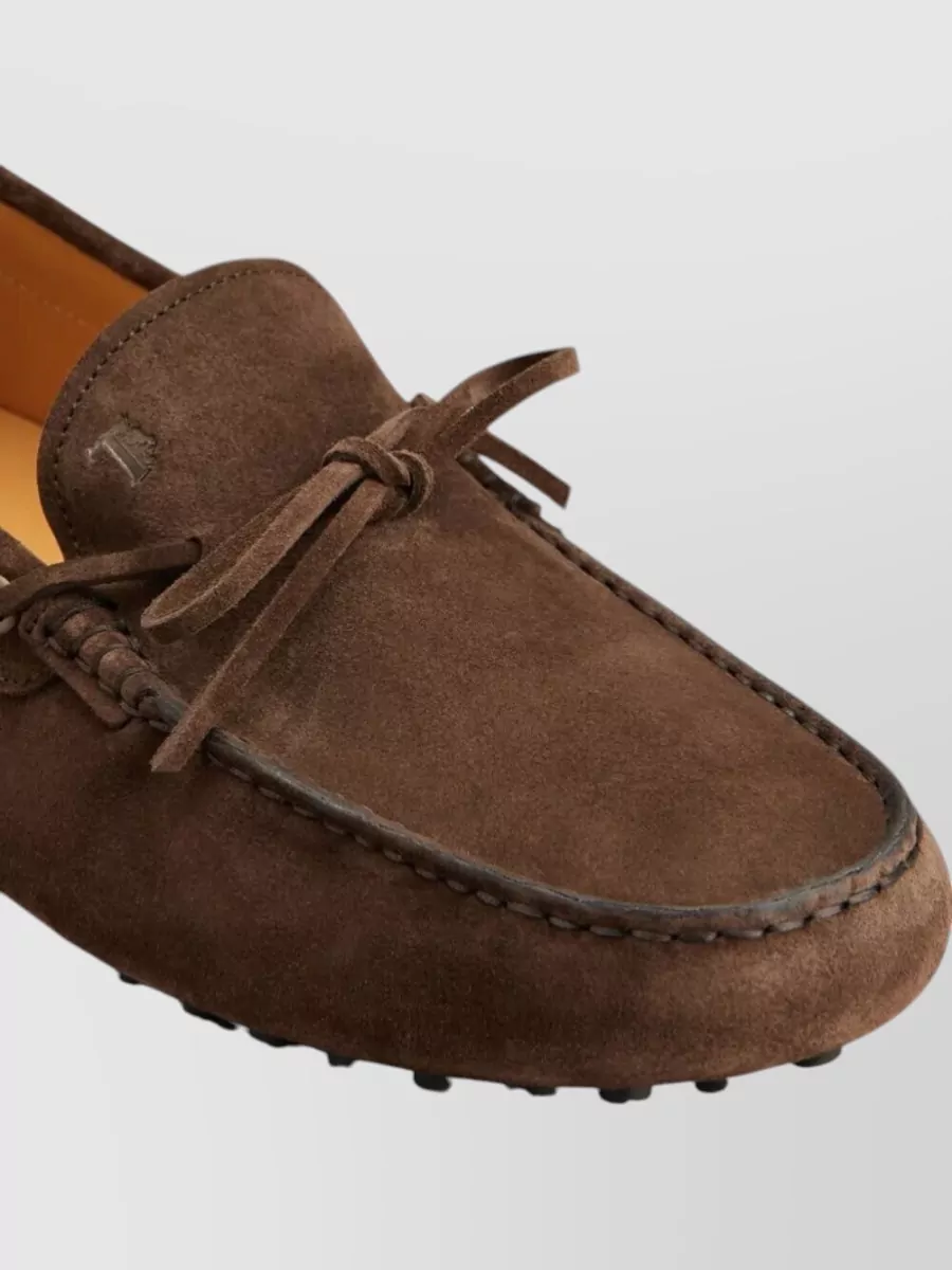 Tod's Suede Gommino Loafers Lace Bow Rubber