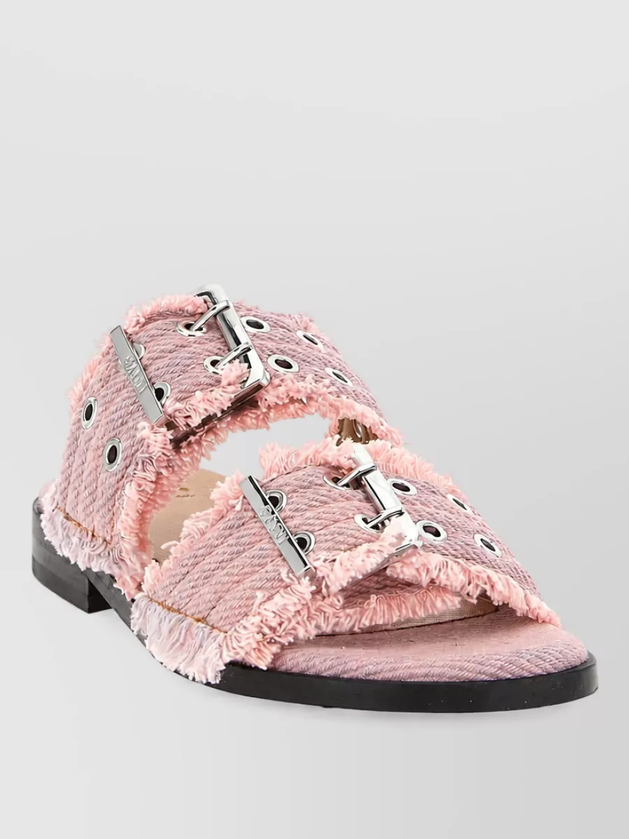 Ganni fringed denim slides