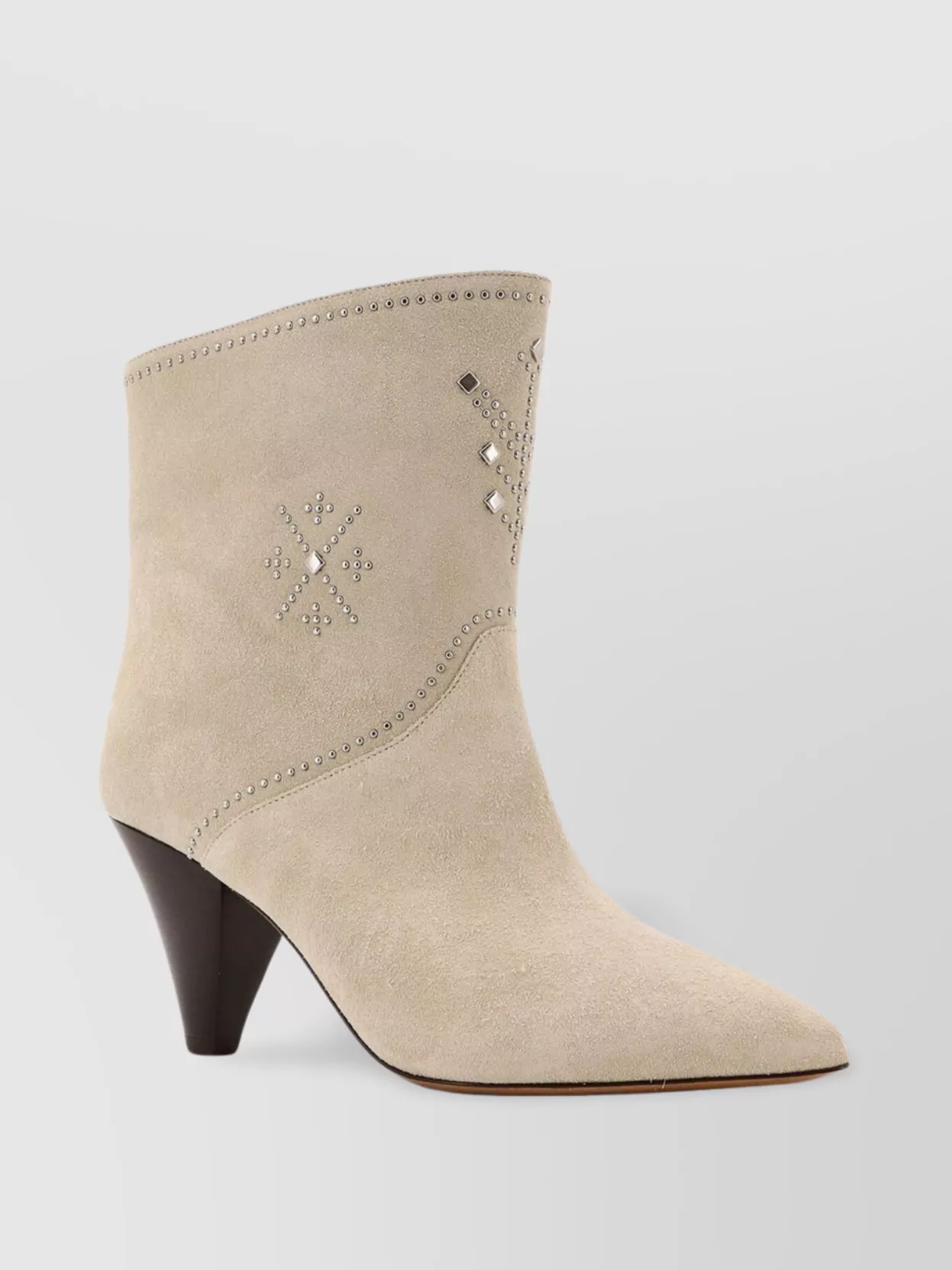 ISABEL MARANT STUDDED SUEDE ANKLE BOOTS WITH CONE HEEL 