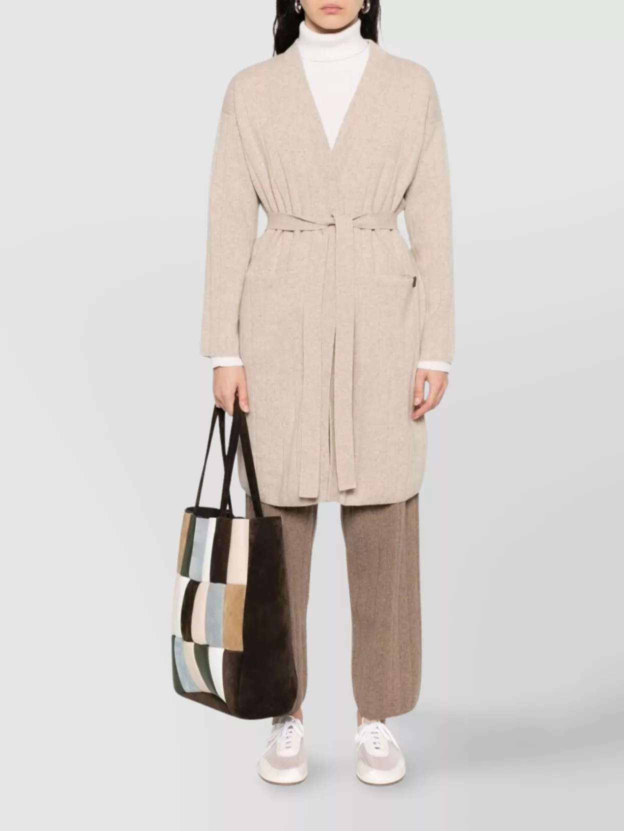 Max Mara Cashmere Cardigan With Belted Waist And Pockets In Neutral