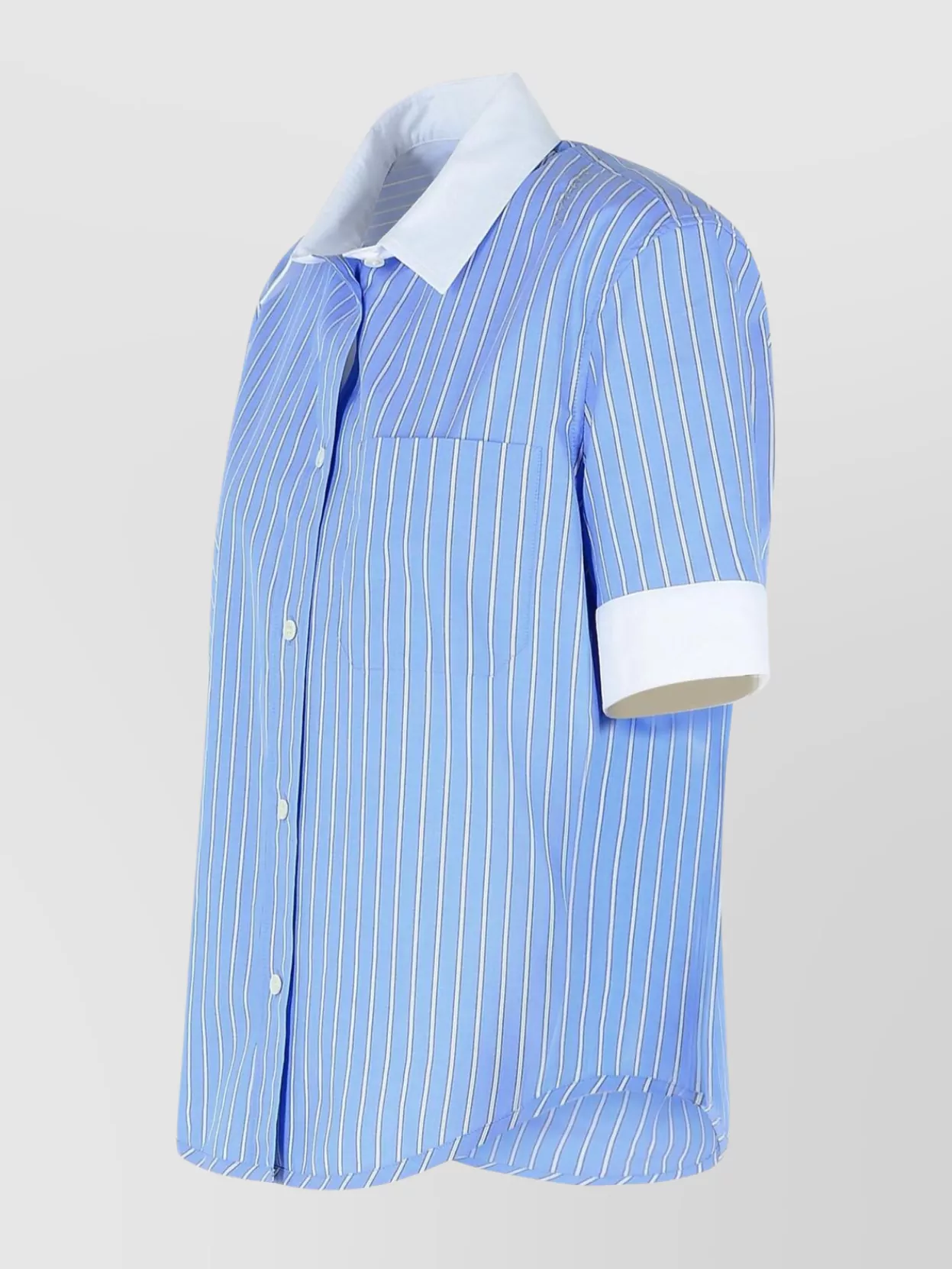 Shop Marni Striped Cotton Shirt Pocket Short Sleeves In Blue