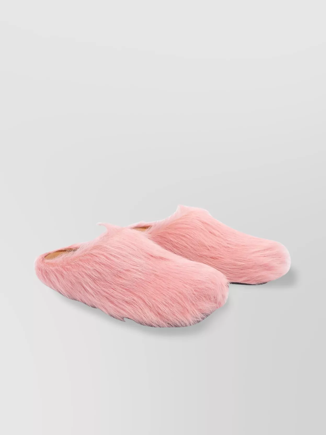 Marni Open Toe Leather And Fur Flat Sole Mules