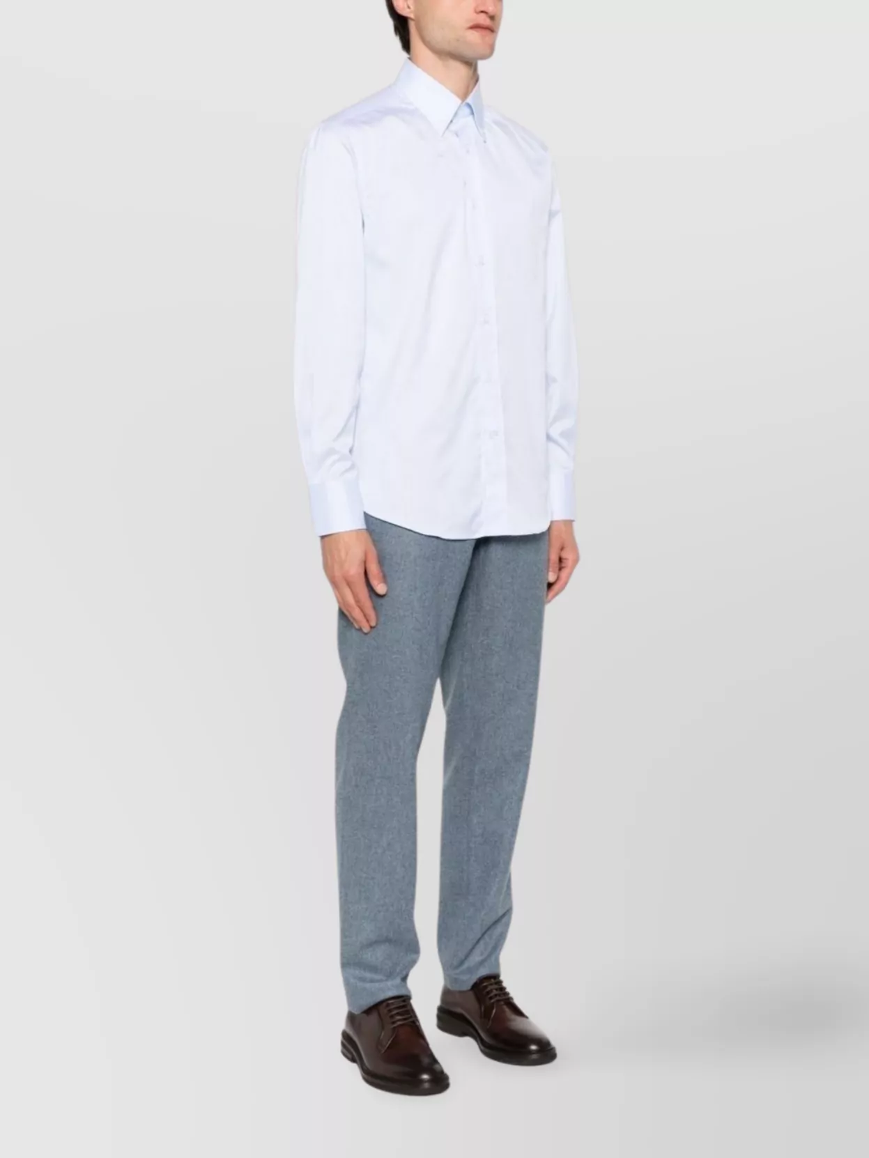 Brunello Cucinelli Cotton Shirt With Button-Down Collar And Curved Hem