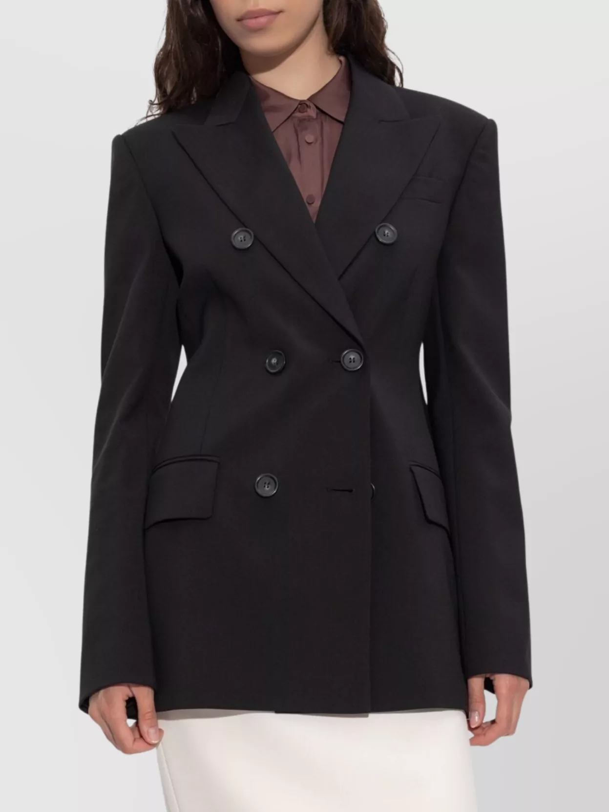 Sportmax Structured Double-breasted Blazer With Flap Pockets In Black