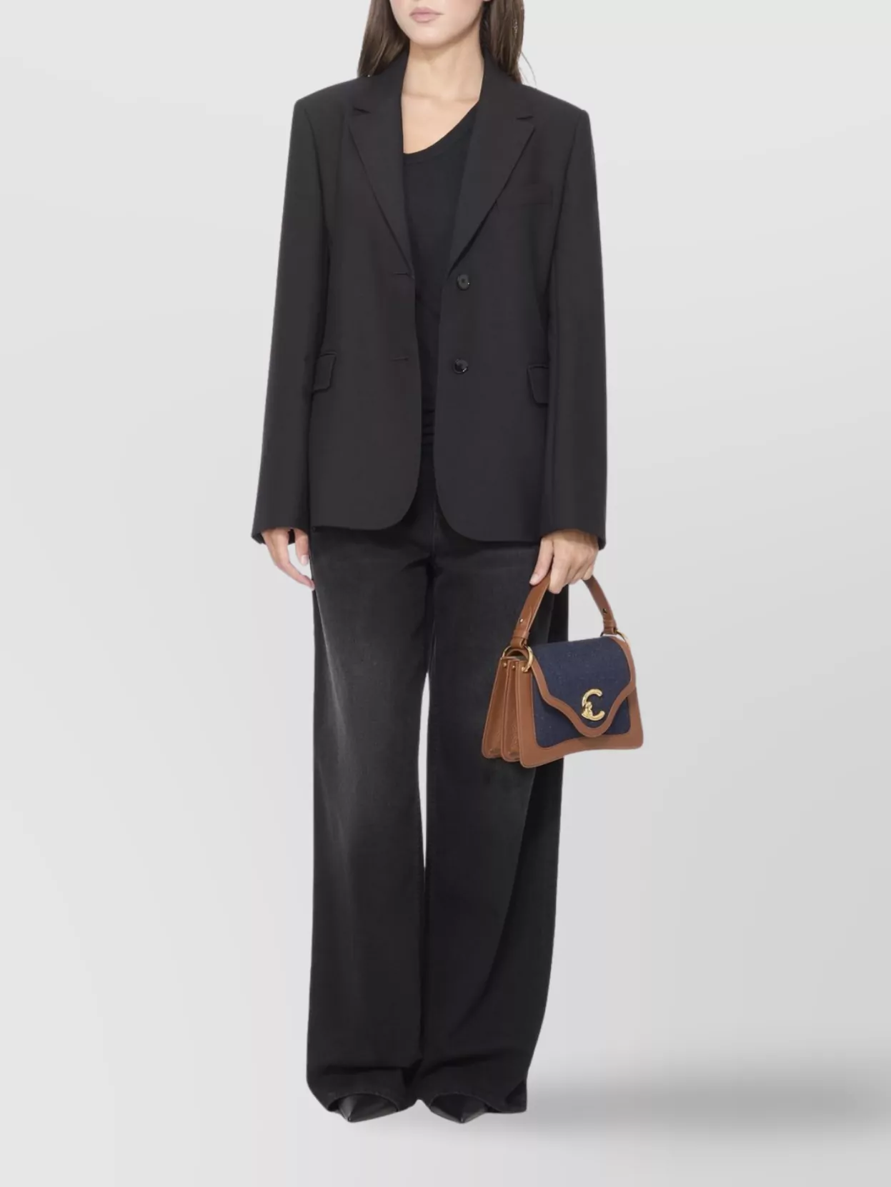 Coccinelle Denim And Leather Shoulder Bag With Gold Hardware