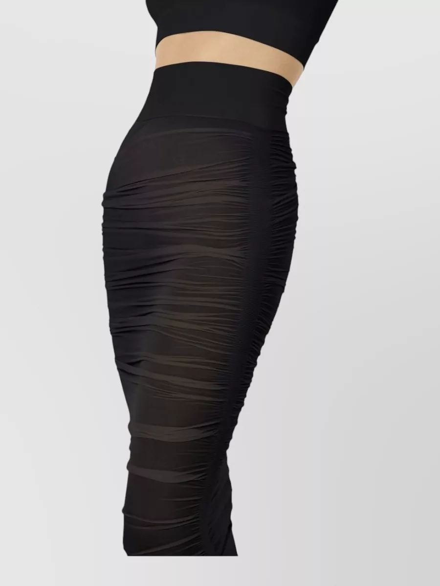 Wolford Sheer Ruched Midi Skirt Asymmetric Waist