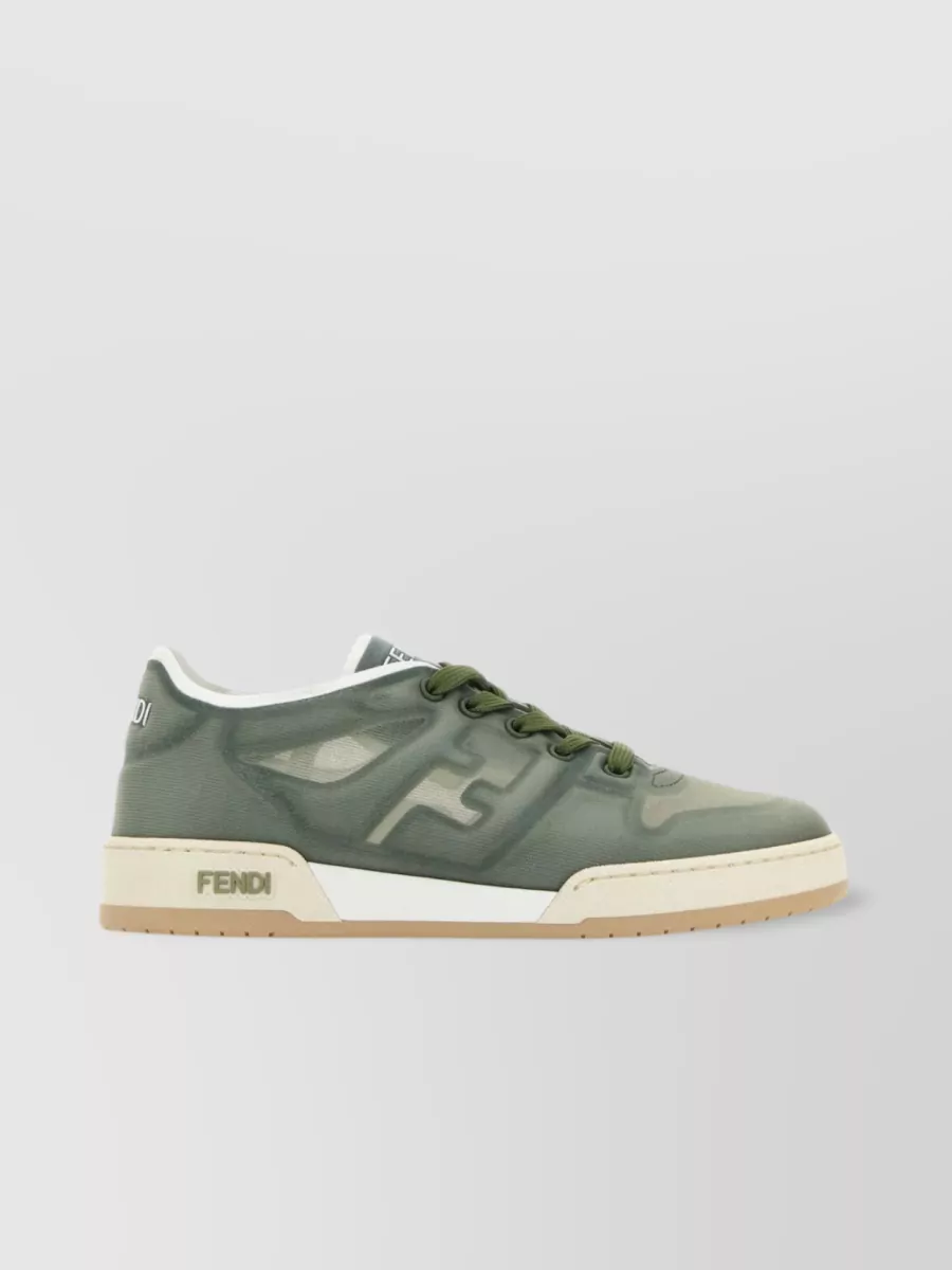 Shop Fendi Mesh Sneakers With Ff Detail And Reinforced Toe Cap In Khaki