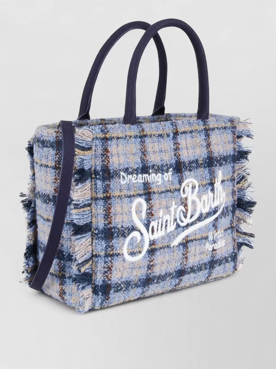 Mc2 Saint Barth Tote Bag Checkered Pattern Fringe Shoulder Strap