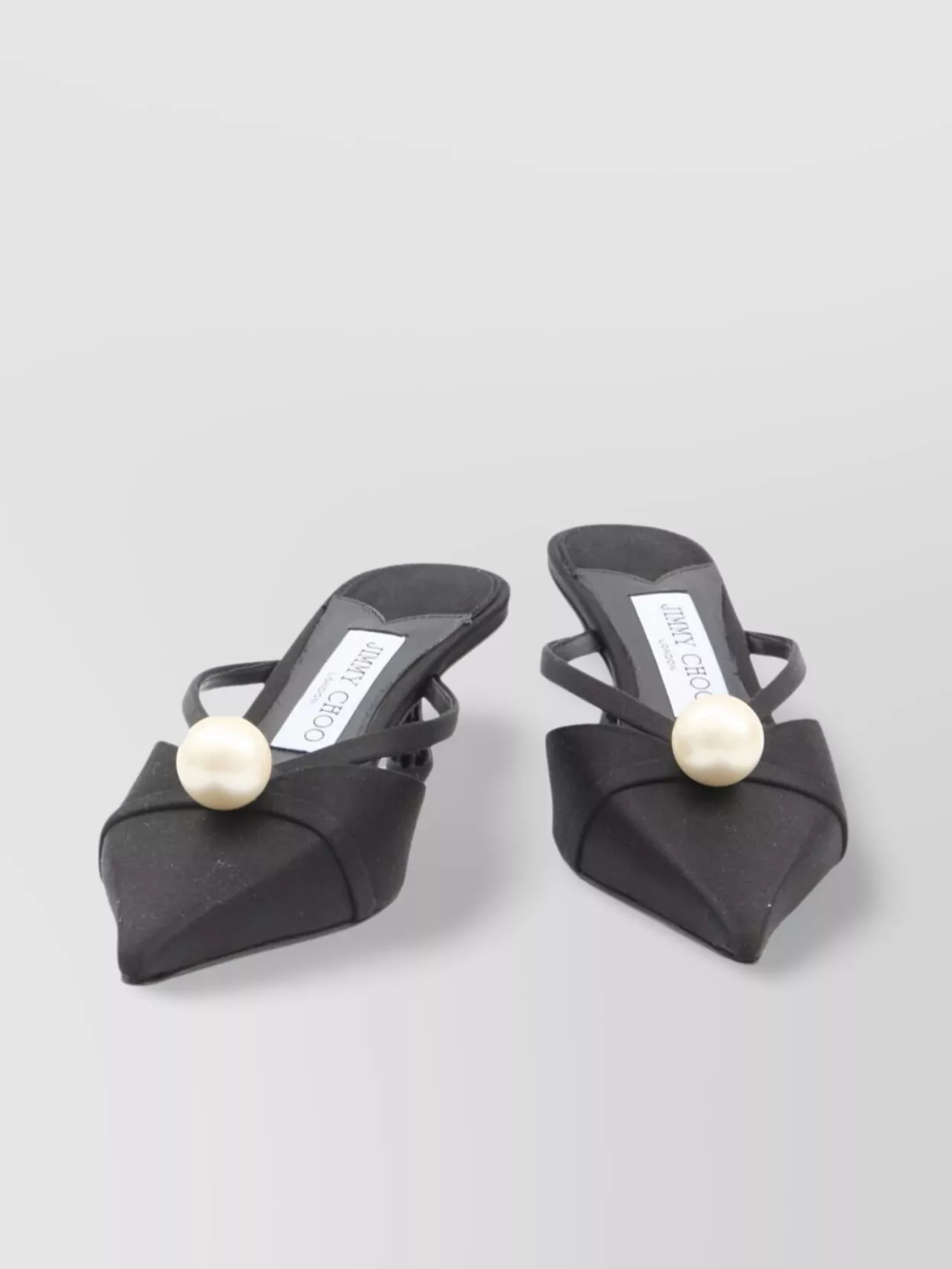 Jimmy Choo Pointed Toe Kitten Heel Sandals With Pearl Embellishment