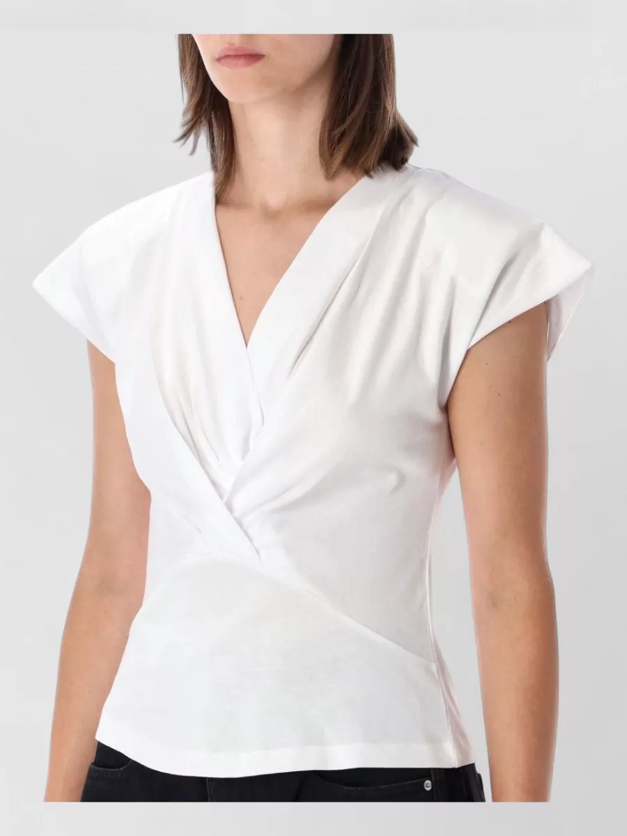 Isabel Marant Etoile Cotton Draped V-Neck Short-Sleeve Blouse