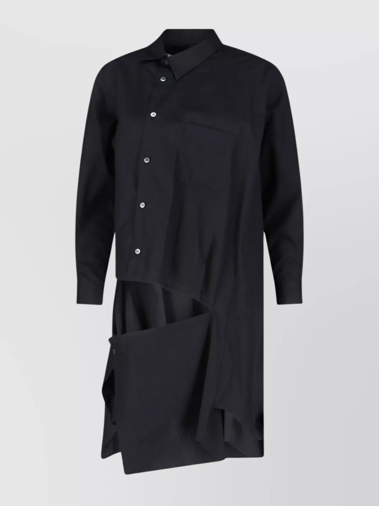 Comme Des Garçons Long Sleeve Asymmetric Hem Collared Top In Blue