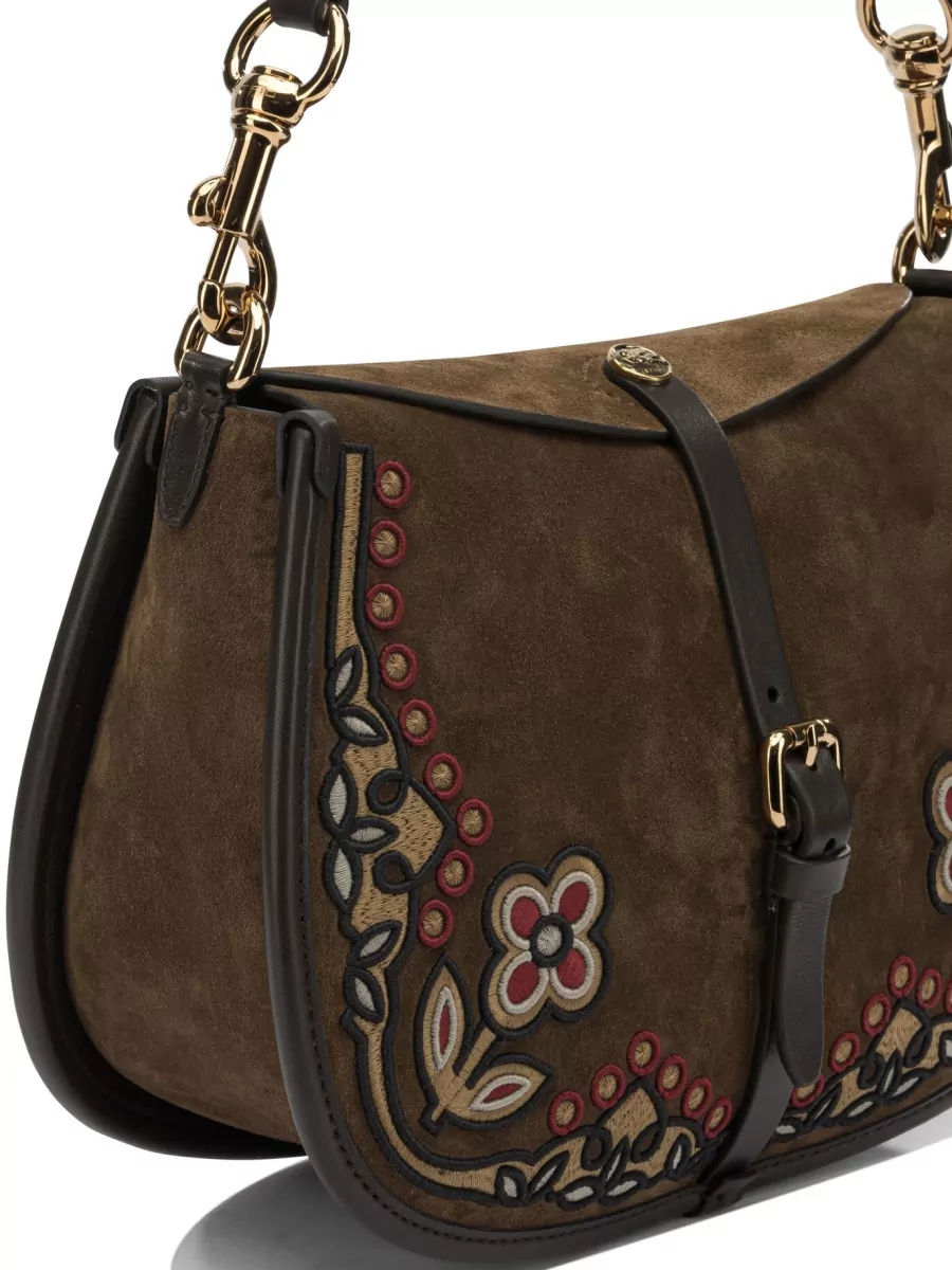 Etro Medium Pony Shoulder Bag Floral Embroidery