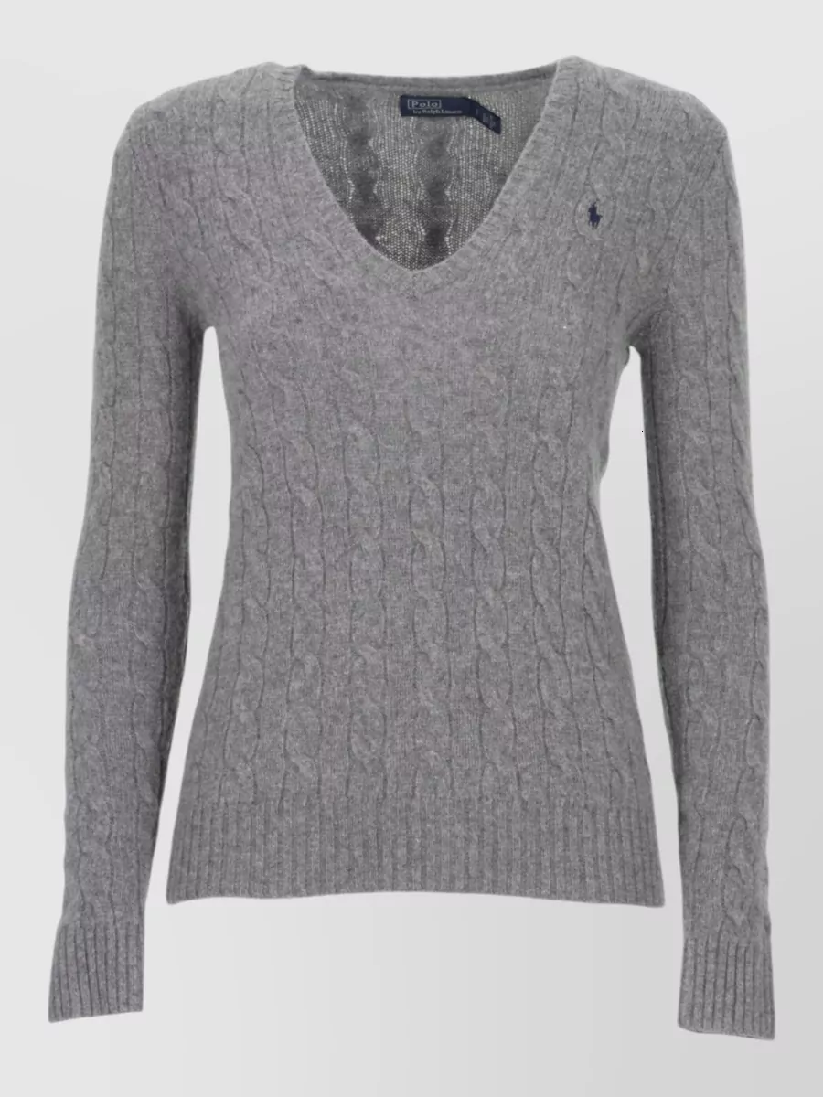 Ralph Lauren Wool cashmere v-neck long-sleeve patterned sweater