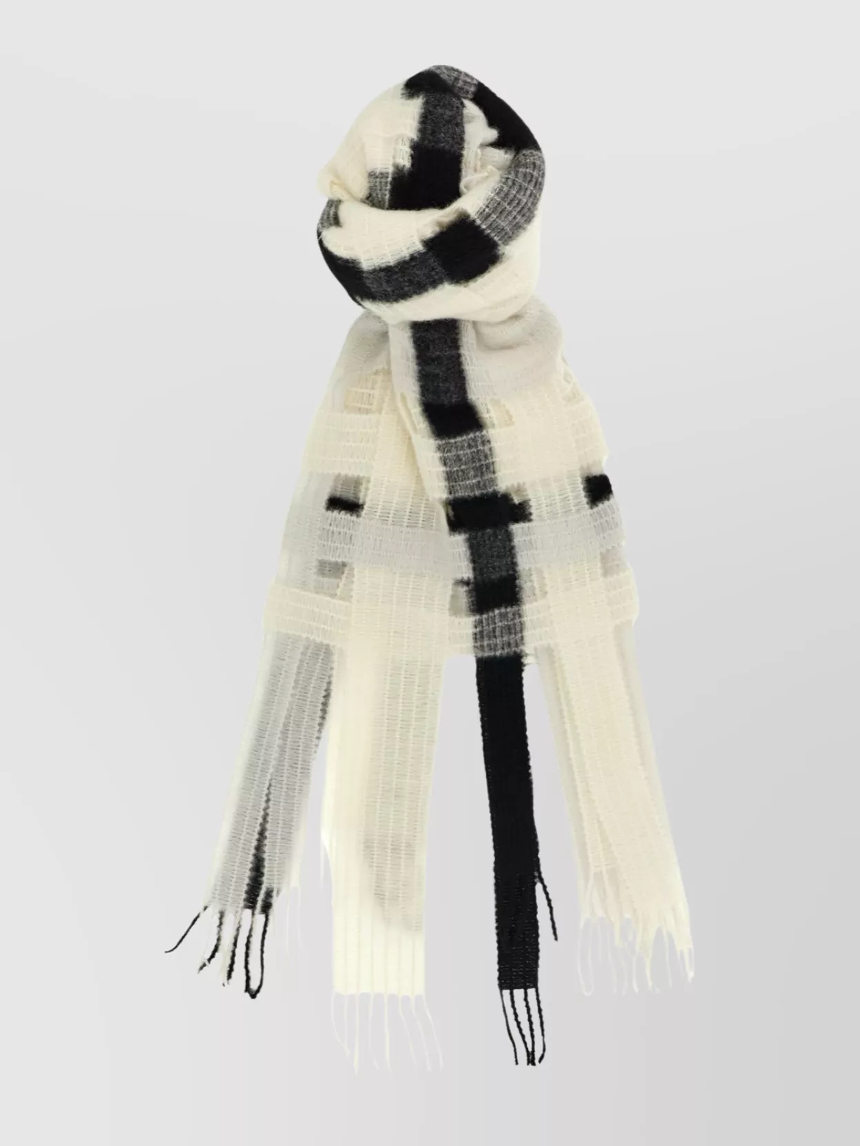 Issey Miyake Checked Pattern Scarf Fringe Detailing