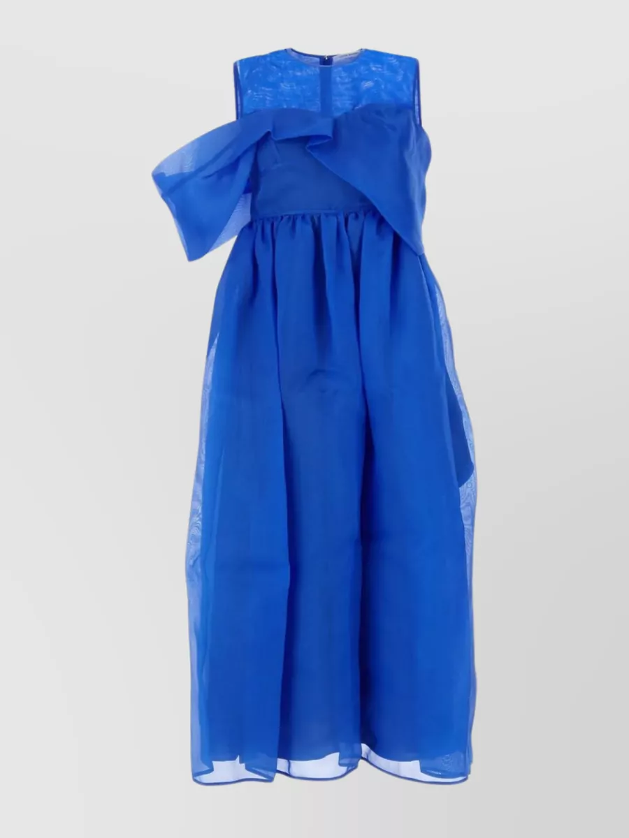 Shop Cecilie Bahnsen Sheer Overlay Silk Sidney Dress In Blue