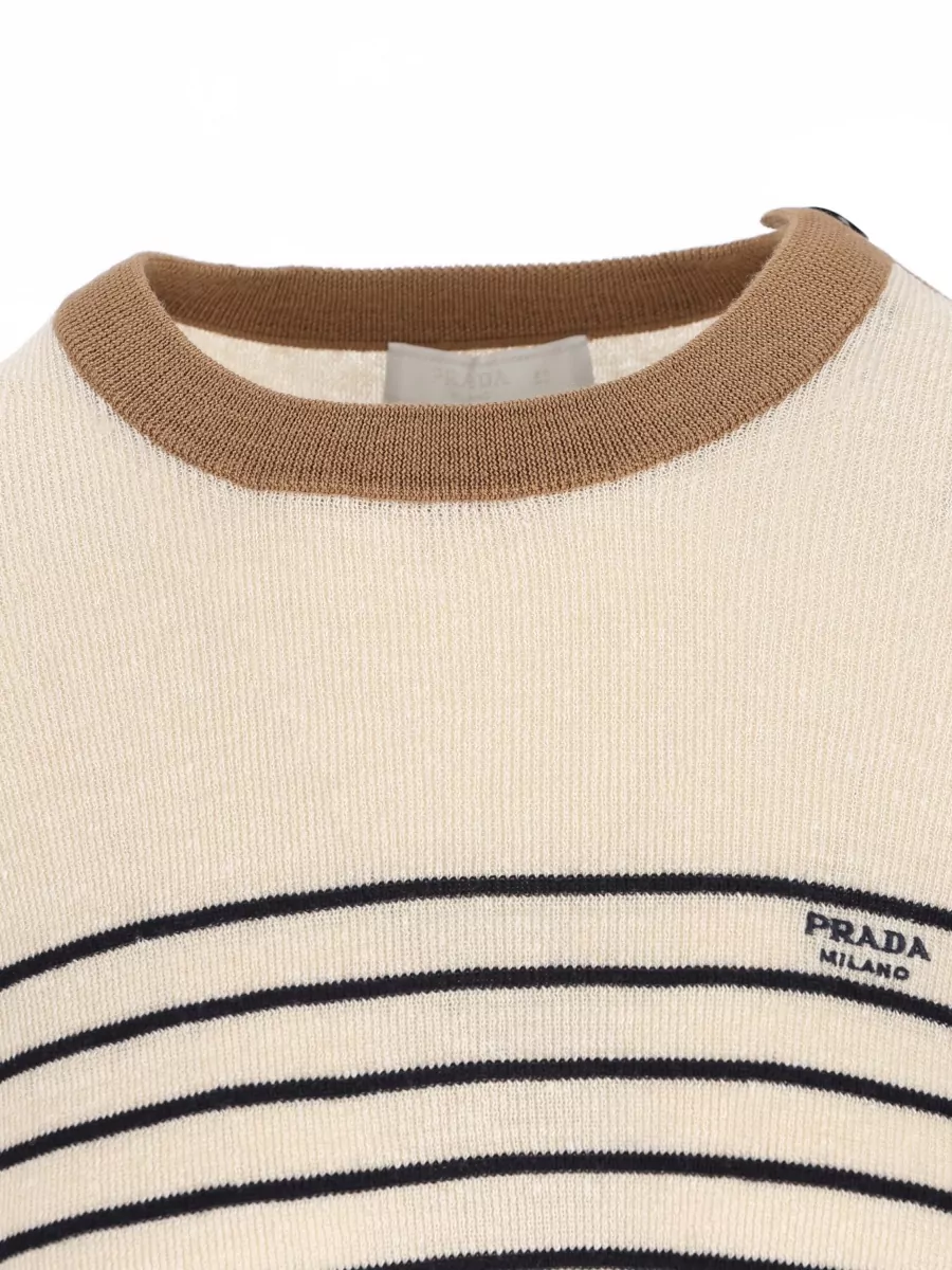 Prada Striped Linen Blend Crewneck Sweater