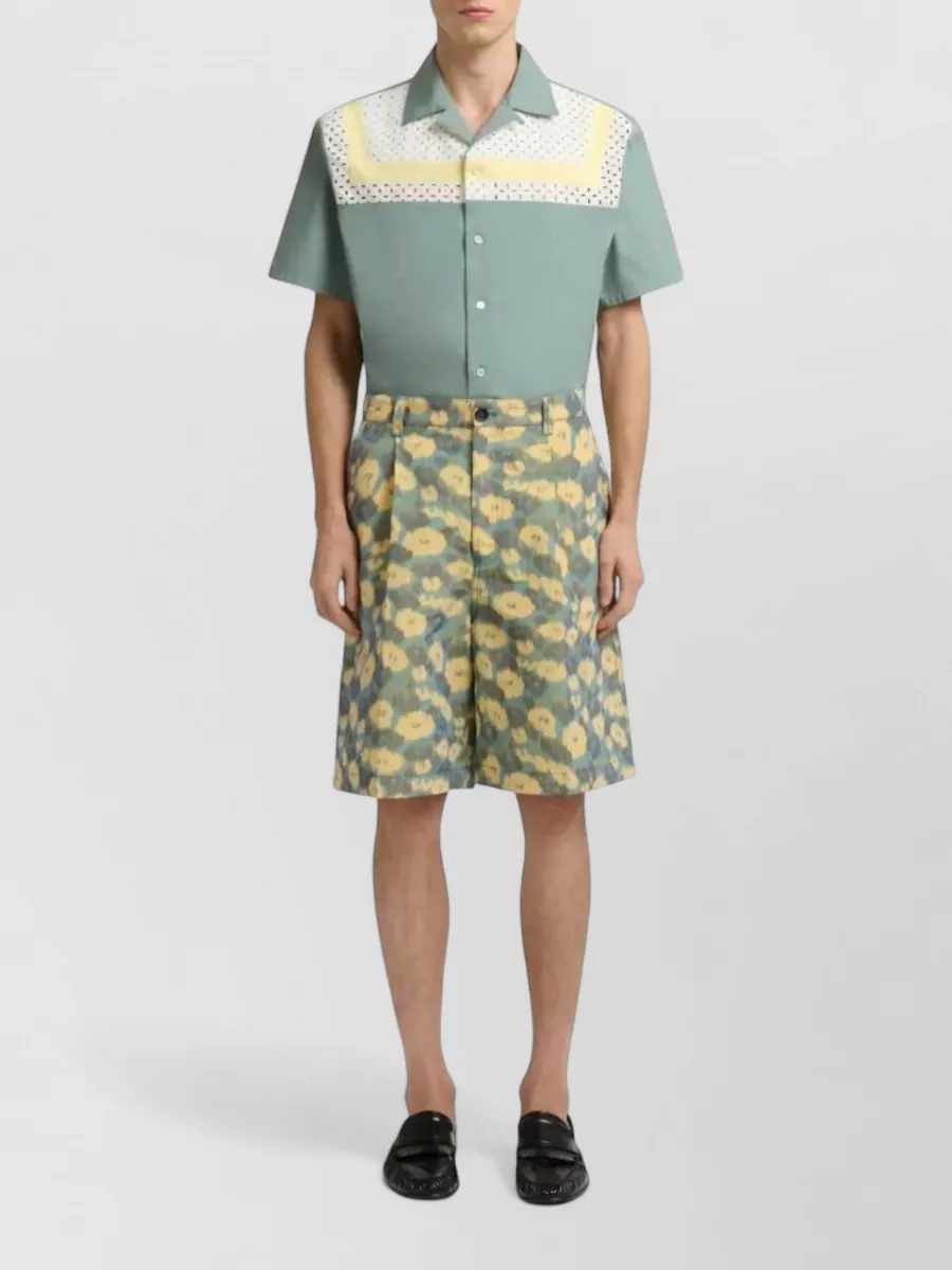 Marni Linen Floral Pleated Tailored Shorts