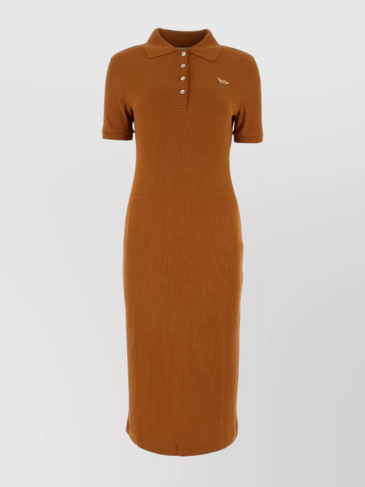 Maison Kitsuné Ribbed-knit Polo Dress In Orange